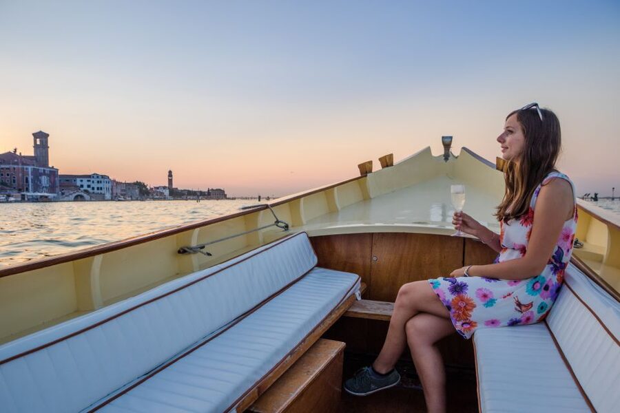 Venice: Sunset Cruise by Typical Venetian Boat - Leaving central Venice for the open lagoon
